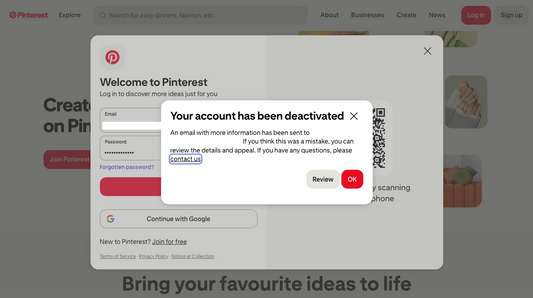 Velv'Or Pinterest is deactivated